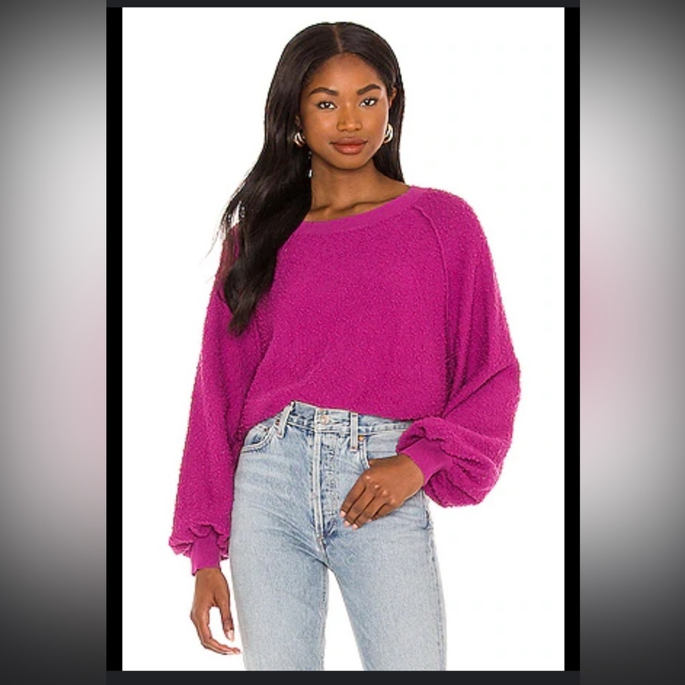 Free People Found My Friend Pullover Sweater in Wild Aster Pink Magenta Size XL